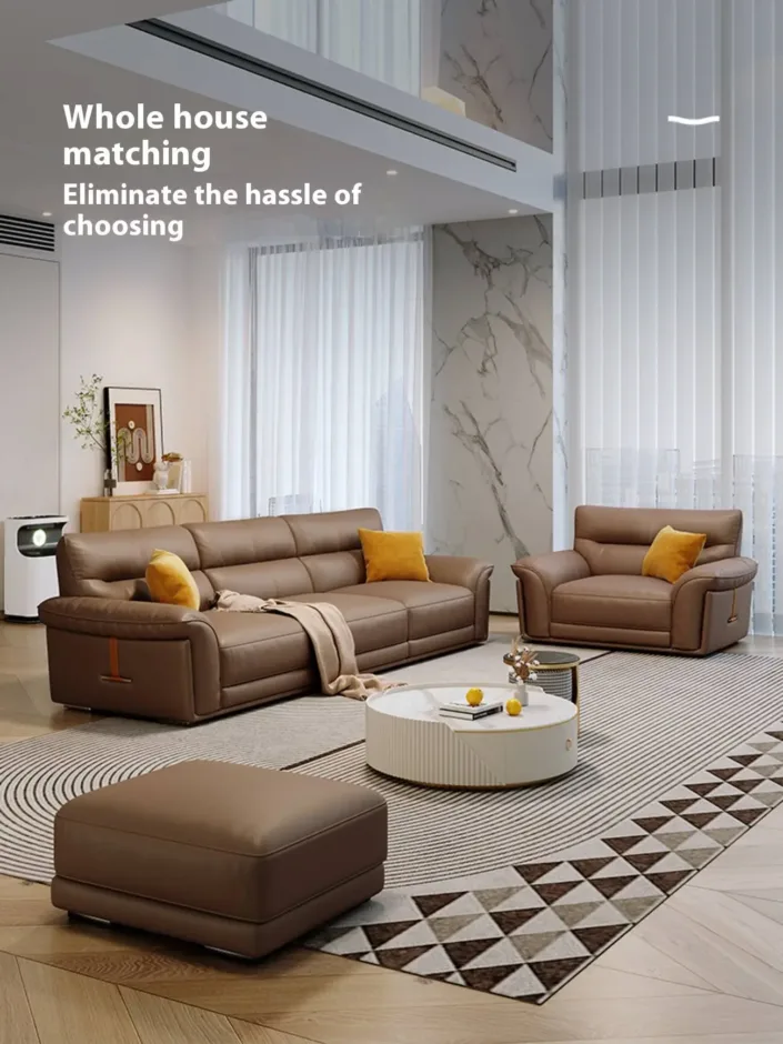 Italian Minimalist Light Luxury Top-Grain Leather Sofa