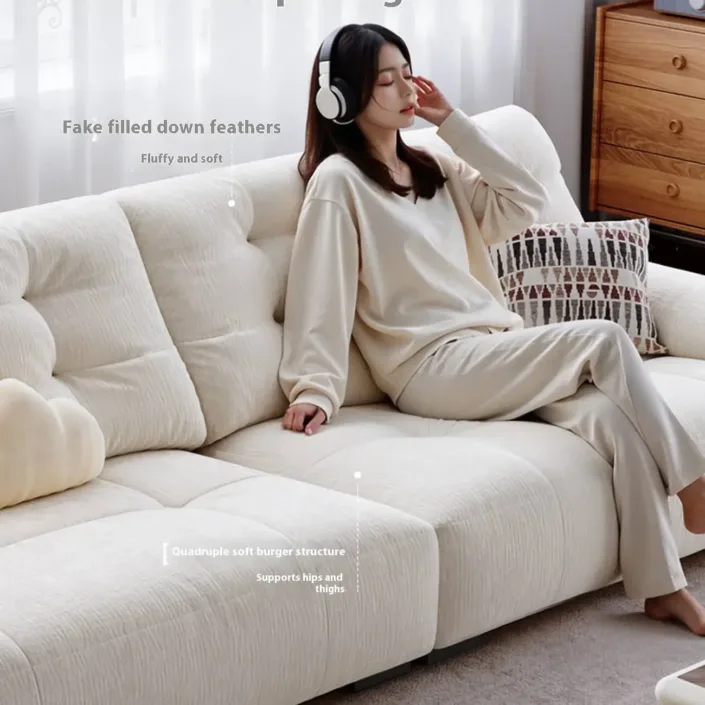 Globe Furnishings - Cloud-Shaped Sofa in Cream-Colored Cat-Scratch-Resistant Fabric Globe Furnishings - Cloud-Shaped Sofa in Cream-Colored Cat-Scratch-Resistant Fabric