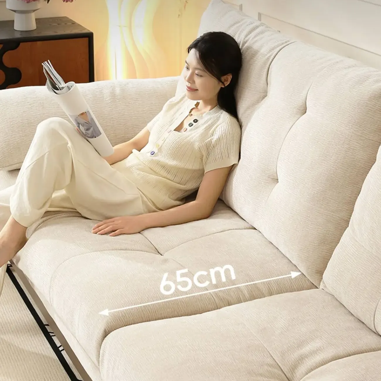 主图-03 Globe Furnishings - Vintage-Style Solid Wood Cloud-Pattern Upholstered Sofa
