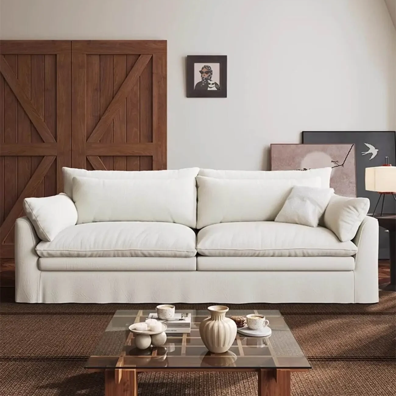 主图-03 Globe Furnishings - Removable and Washable French Cream Style Straight Cotton-Linen Sofa