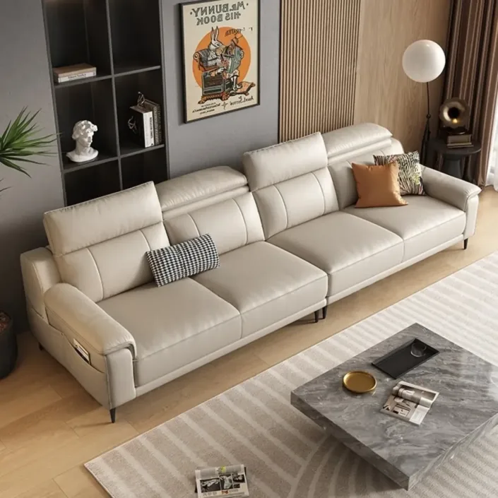 Globe Furnishings - Italian Minimalist High-Back Adjustable Leather Sofa Globe Furnishings - Italian Minimalist High-Back Adjustable Leather Sofa