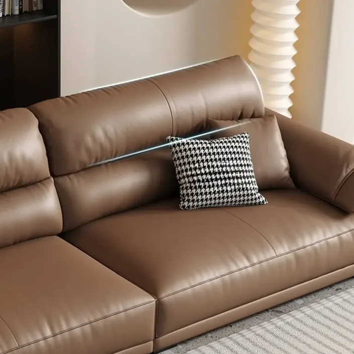 Globe Furnishings - Minimalist Nordic Straight-Line Genuine Leather Sofa Globe Furnishings - Minimalist Nordic Straight-Line Genuine Leather Sofa