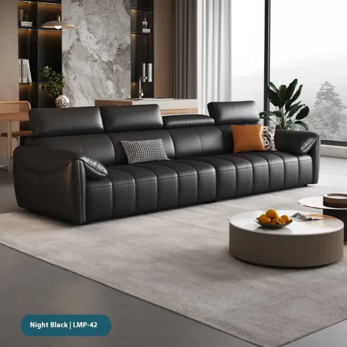 Globe Furnishings - Italian Minimalist Piano Key Linear Top-Grain Leather Sofa Globe Furnishings - Italian Minimalist Piano Key Linear Top-Grain Leather Sofa
