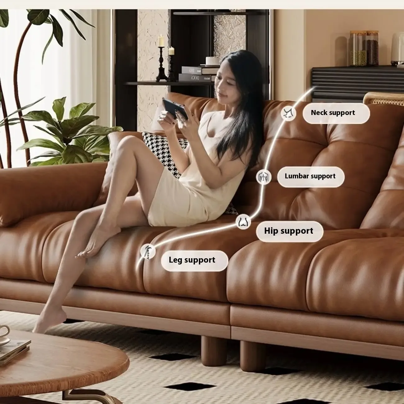 主图-03 Globe Furnishings - Vintage Solid Wood Sectional Sofa