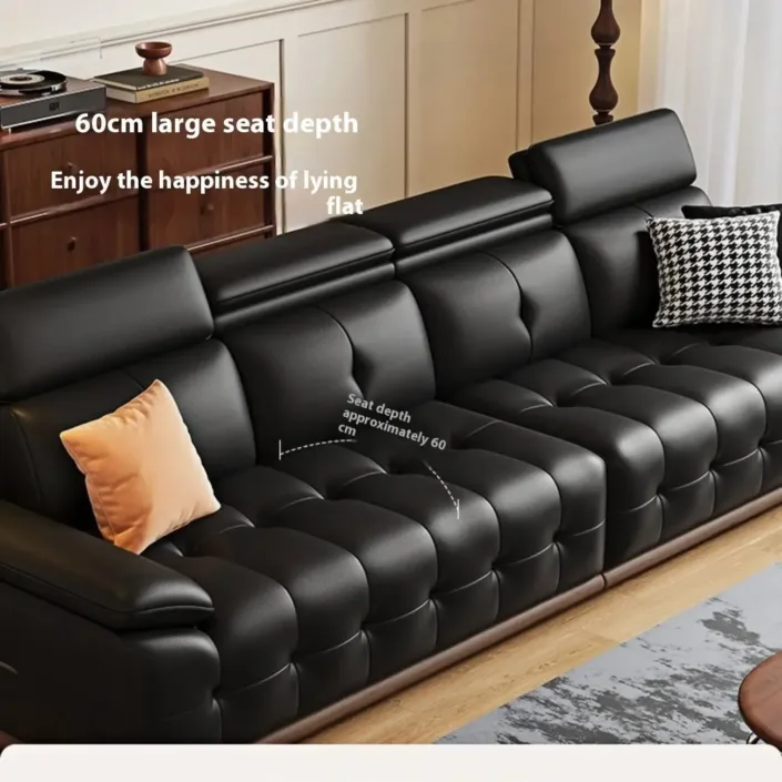 Globe Furnishings - Retro straight-line genuine leather sofa Globe Furnishings - Retro straight-line genuine leather sofa