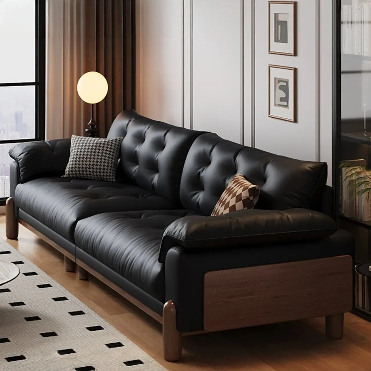 主图-03 Globe Furnishings - Italian Minimalist Mid-Century Style in Black Top-Grain Leather