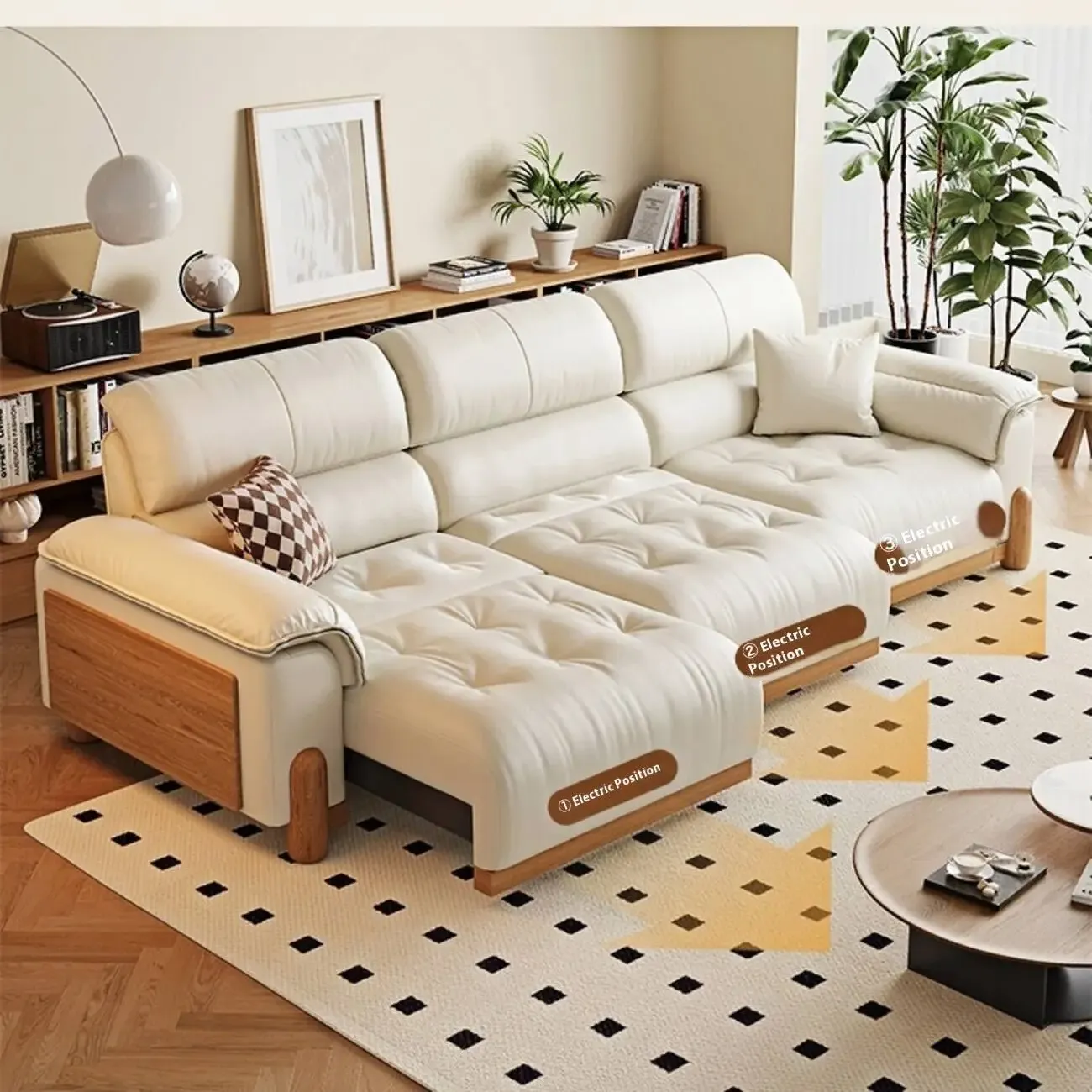 主图-03 Globe Furnishings - Vintage-Style Multifunctional Electric Top-Grain Leather Sofa