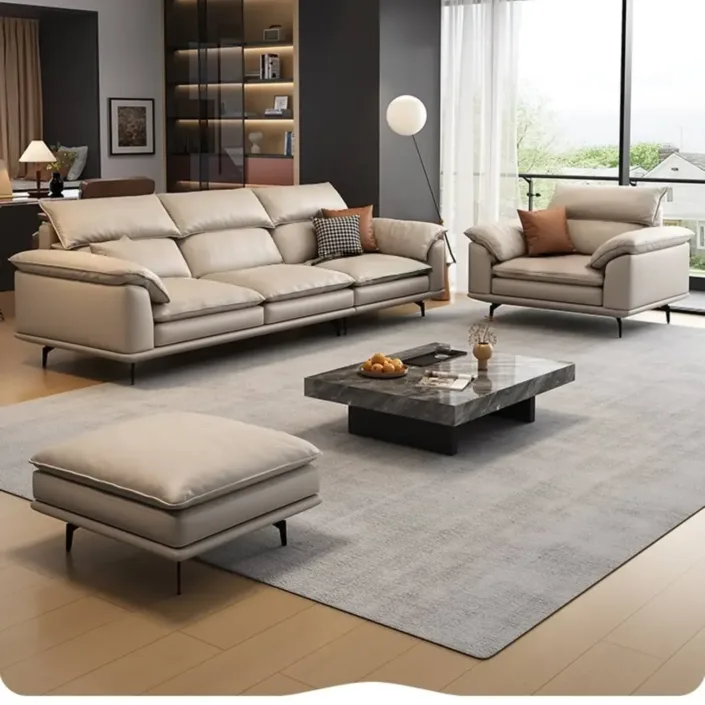 Globe Furnishings - Creamy style simple top-grain leather straight sofa Globe Furnishings - Creamy style simple top-grain leather straight sofa