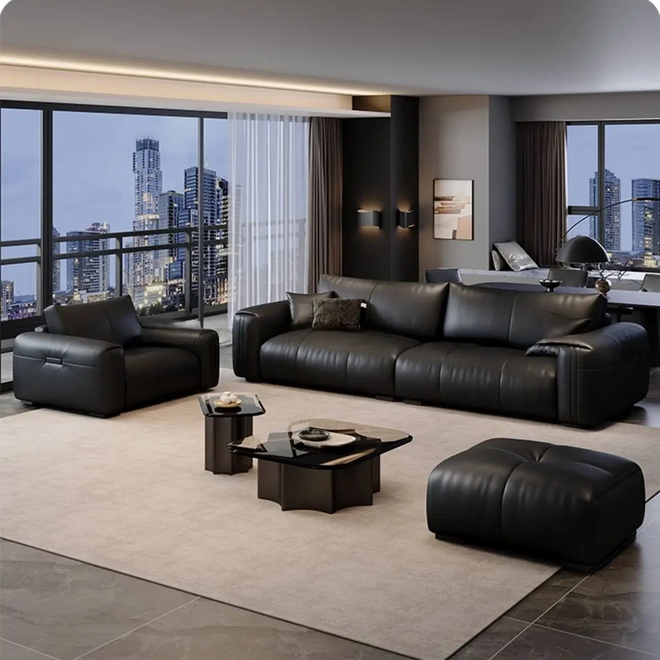 主图-03 Globe Furnishings - Minimalist Comfort Cloud Leather Sofa