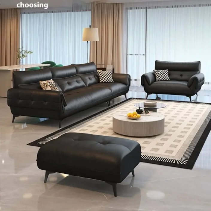 Globe Furnishings - Compact-style straight-back leather sofa Globe Furnishings - Compact-style straight-back leather sofa