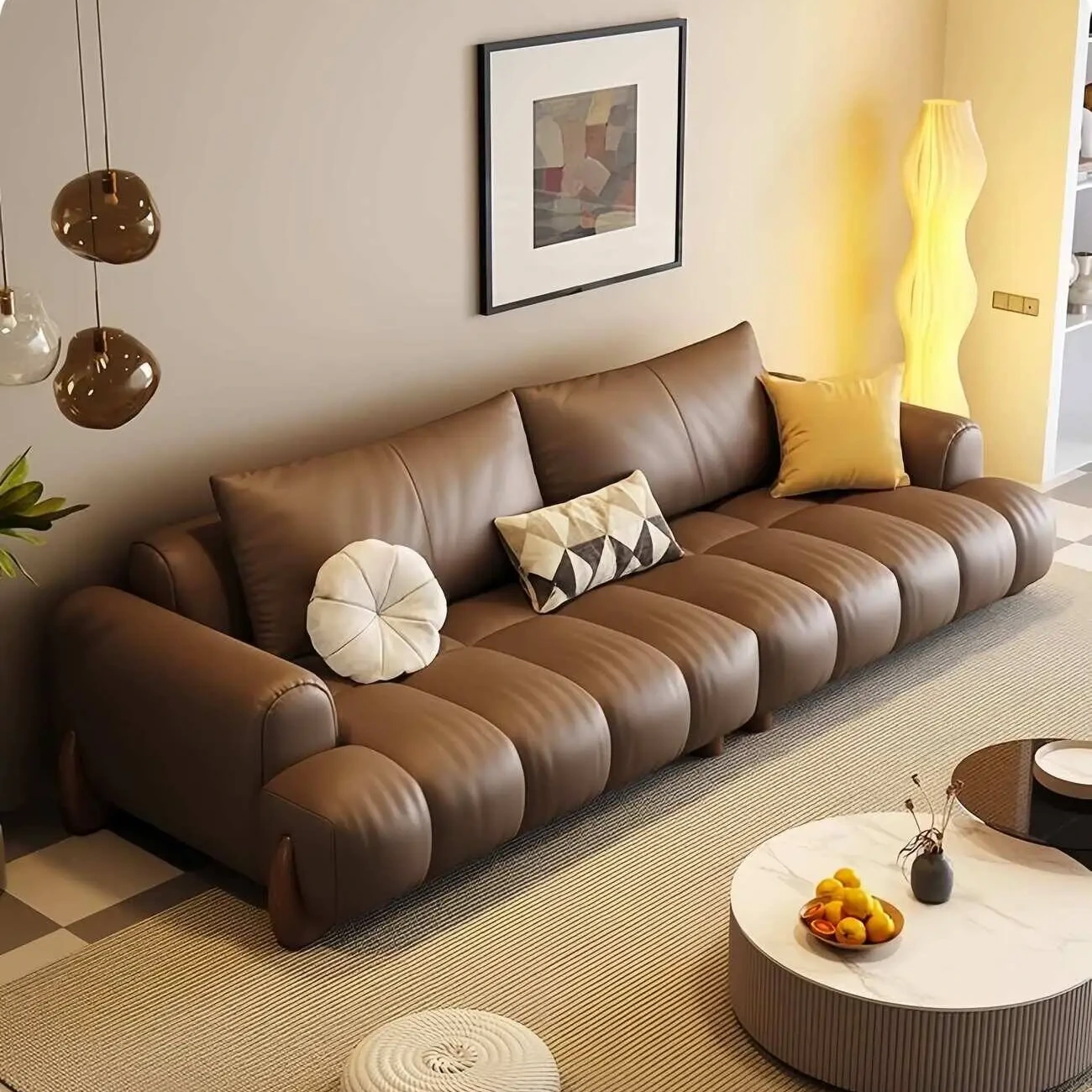 主图-03 Globe Furnishings - Italian Cream Style Straight Piano Key Sofa