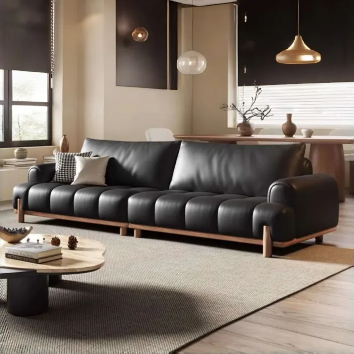 Globe Furnishings - Black genuine leather cloud-shaped sofa Globe Furnishings - Black genuine leather cloud-shaped sofa