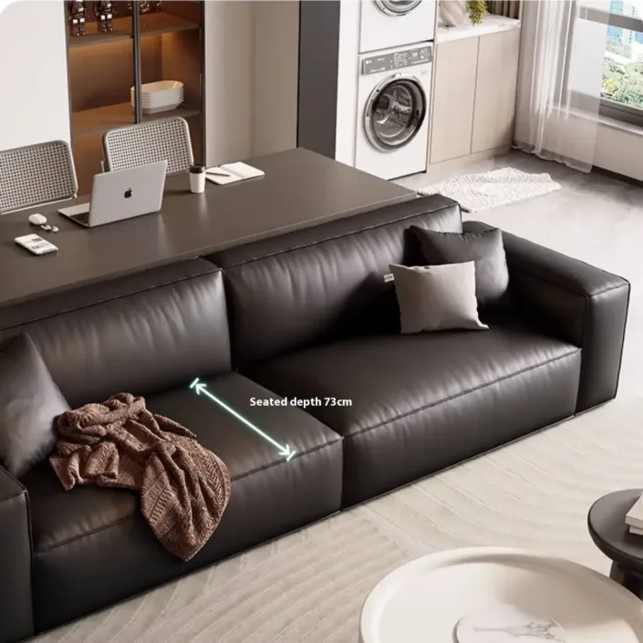 Globe Furnishings - Creamy textured tofu block Italian genuine leather sofa Globe Furnishings - Creamy textured tofu block Italian genuine leather sofa
