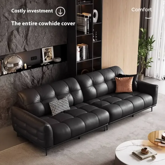 Globe Furnishings - Straight-row leather sofa with glass legs Globe Furnishings - Straight-row leather sofa with glass legs