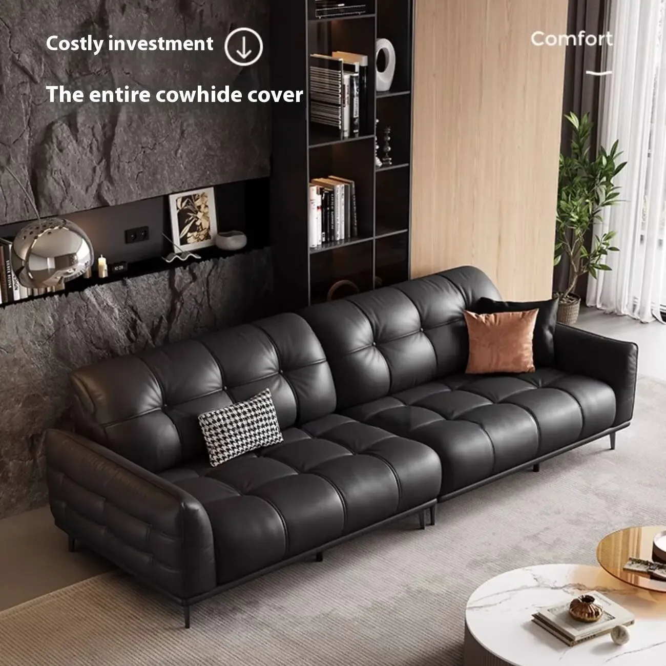 主图-03 Globe Furnishings - Straight-row leather sofa with glass legs