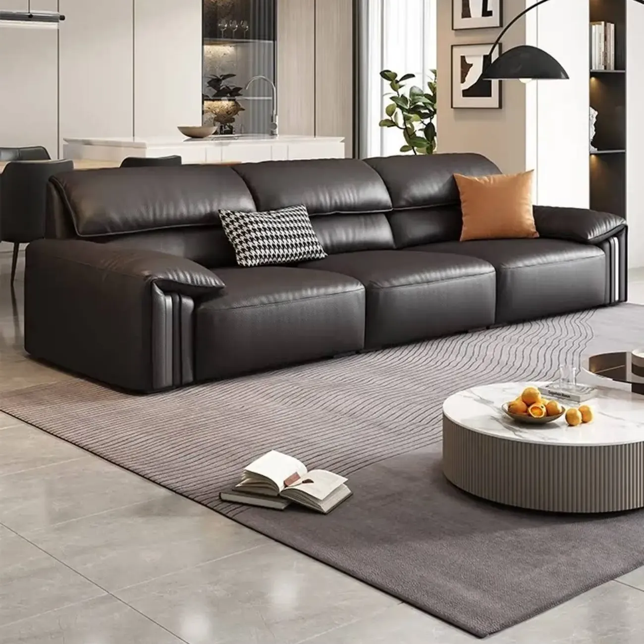 主图-03 Globe Furnishings - Vintage Waxed Leather Top-Grain Sofa