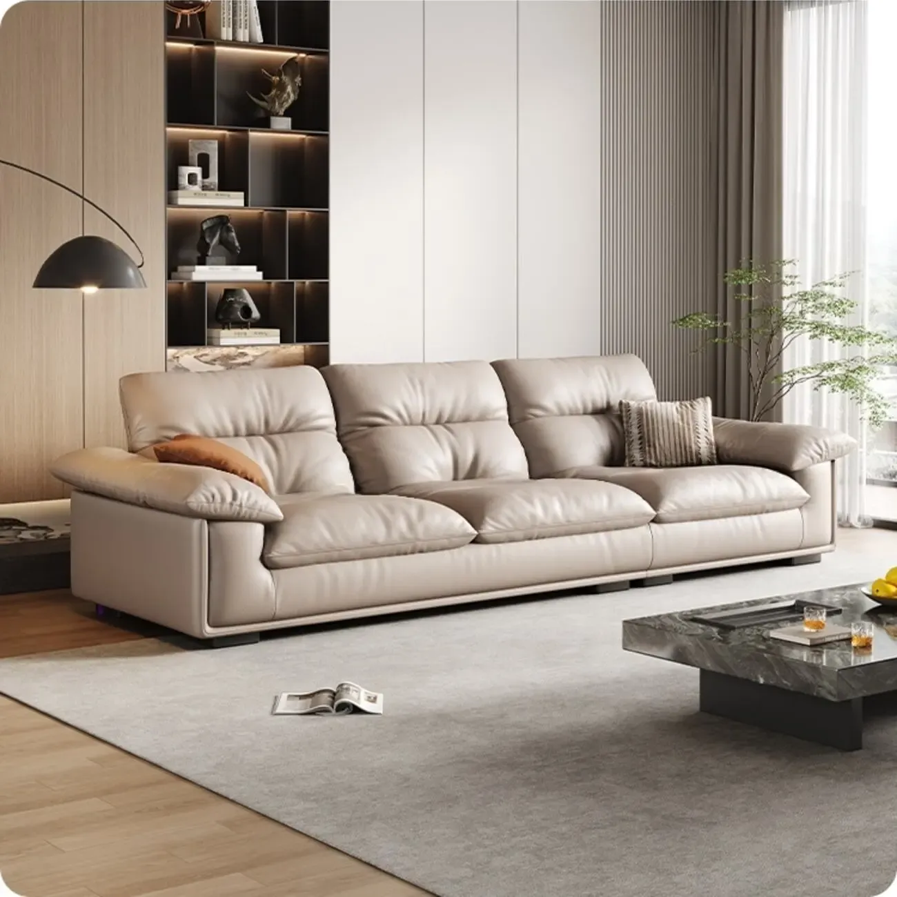 主图-03 Globe Furnishings - Modern Minimalist Italian Leather Sofa