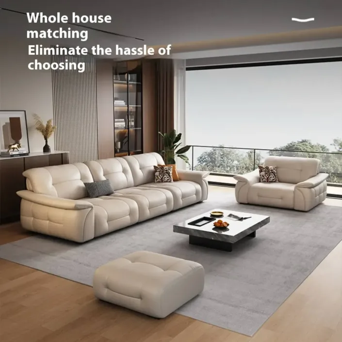Globe Furnishings - Italian Light Luxury Cream Leather Straight Sofa Globe Furnishings - Italian Light Luxury Cream Leather Straight Sofa