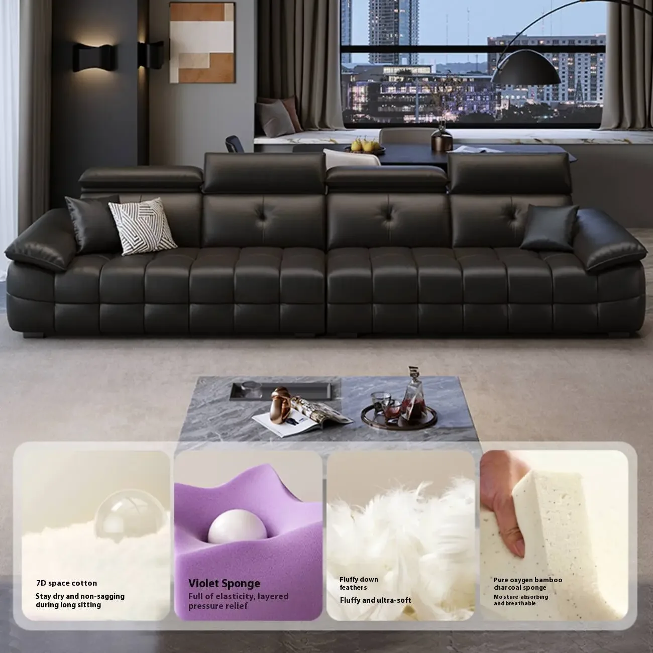 主图-03 Globe Furnishings - Italian Luxury Piano Key High-Back Leather Sofa