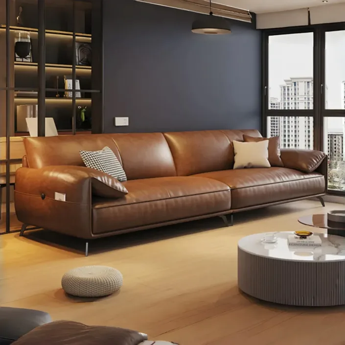 Globe Furnishings - Oil-wax leather light luxury Italian straight-line sofa Globe Furnishings - Oil-wax leather light luxury Italian straight-line sofa