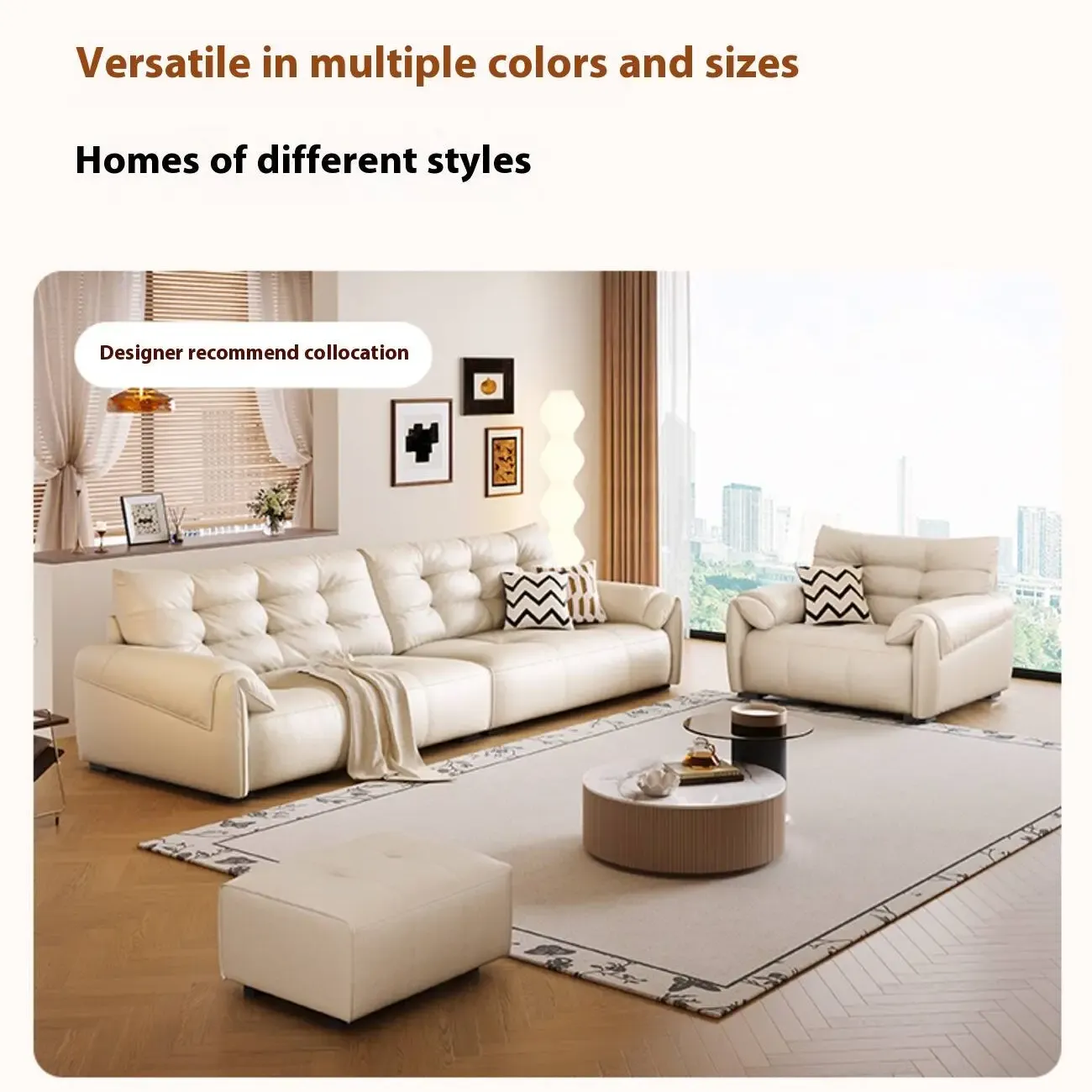主图-03 Globe Furnishings - Modern Minimalist Elephant Ear Top-Grain Leather Sofa