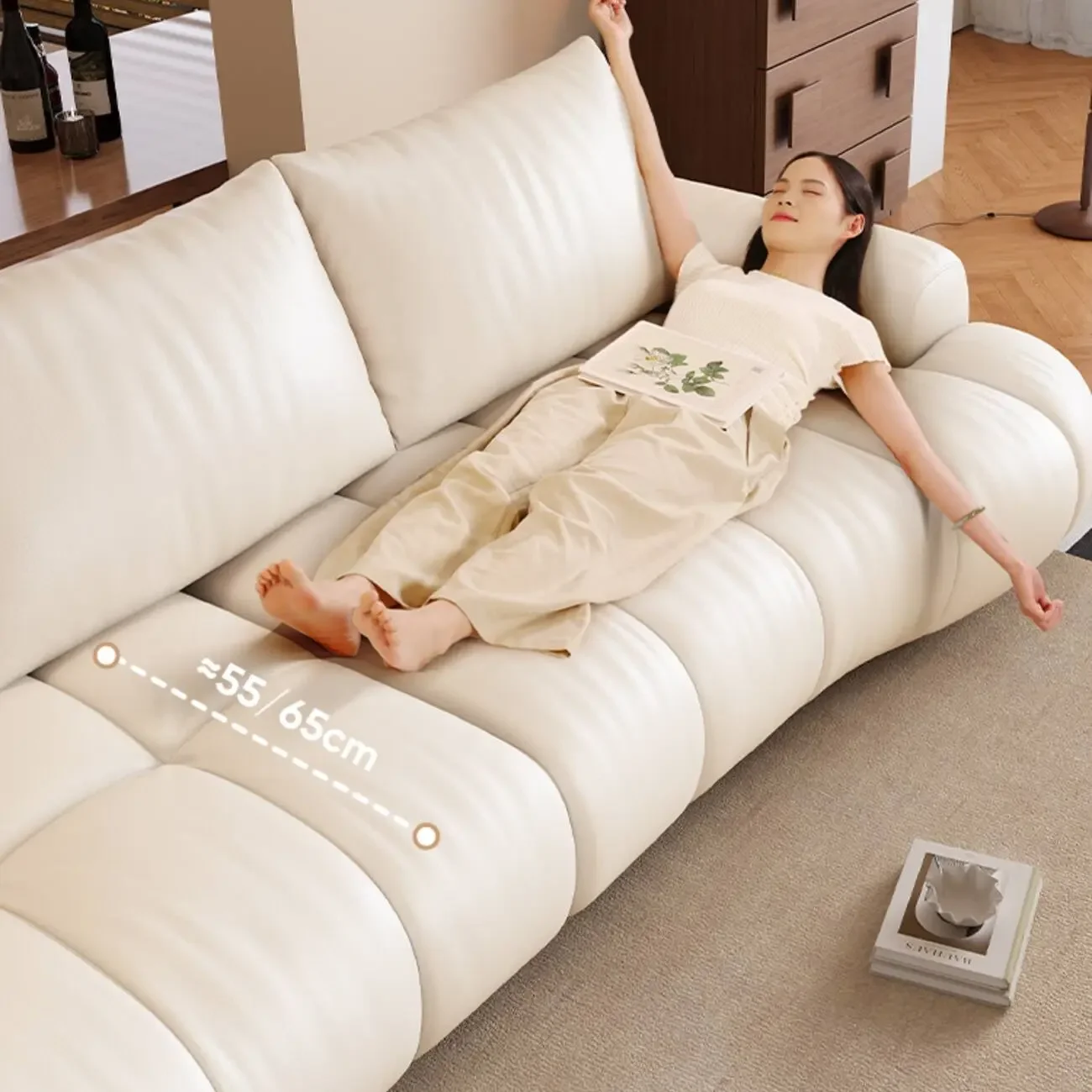 主图-03 Globe Furnishings - Simple curved genuine leather sofa