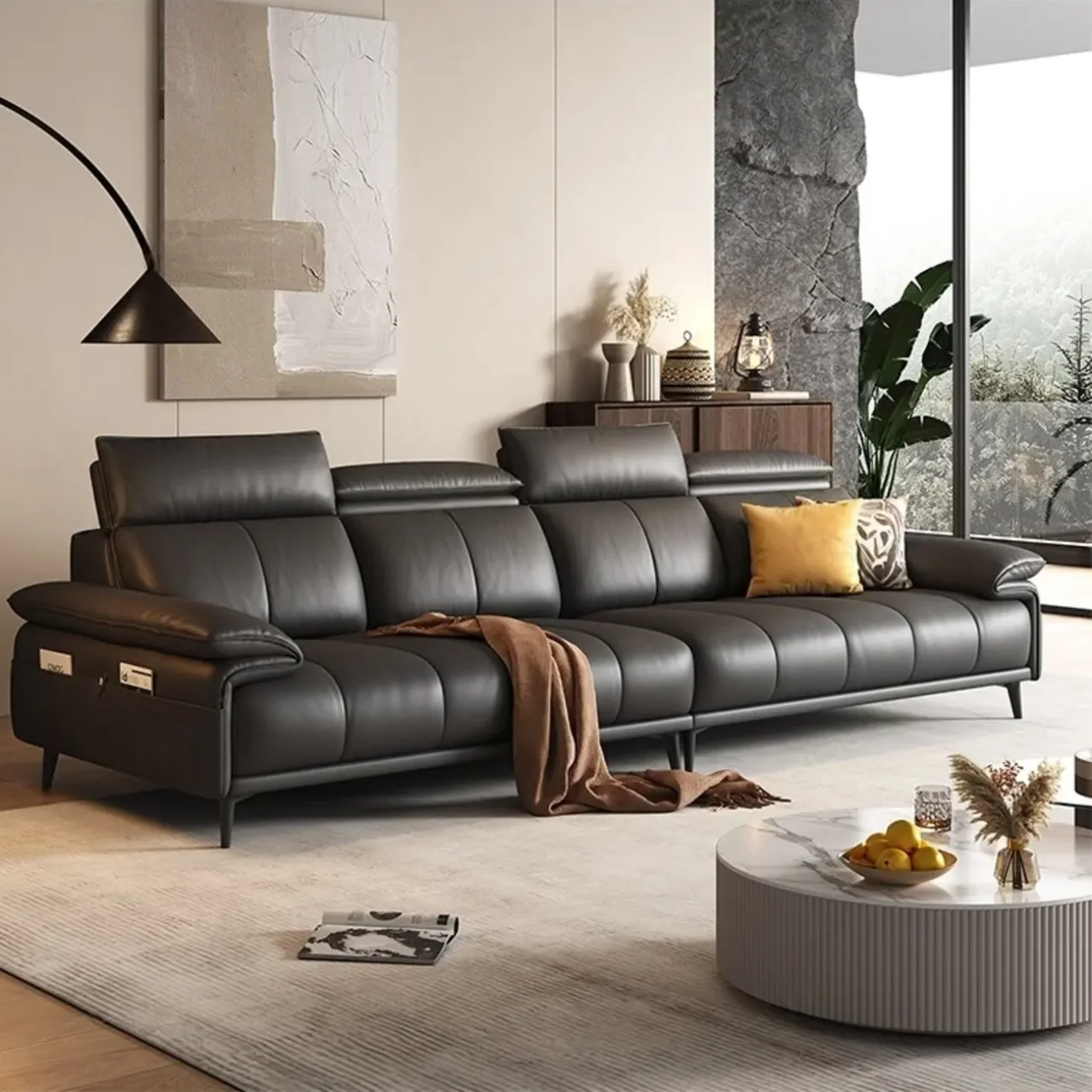 主图-03 Globe Furnishings - Italian Minimalist Light Luxury Top-Grain Leather Sofa
