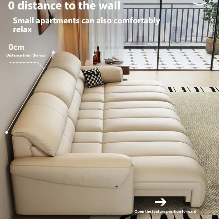 Globe Furnishings - Multifunctional Extendable Top-Grain Leather Sofa Globe Furnishings - Multifunctional Extendable Top-Grain Leather Sofa