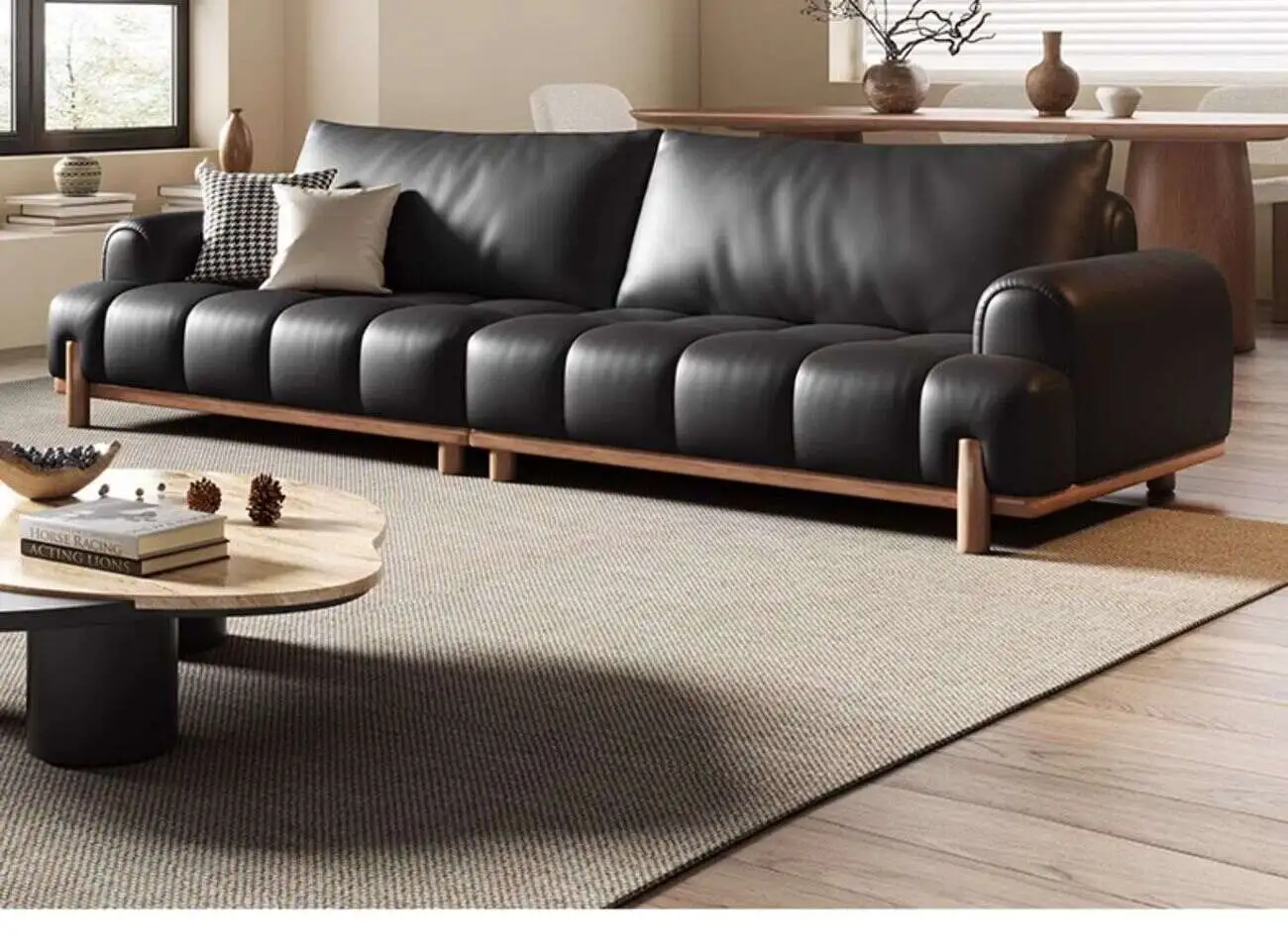 Globe Furnishings - Black genuine leather cloud-shaped sofa