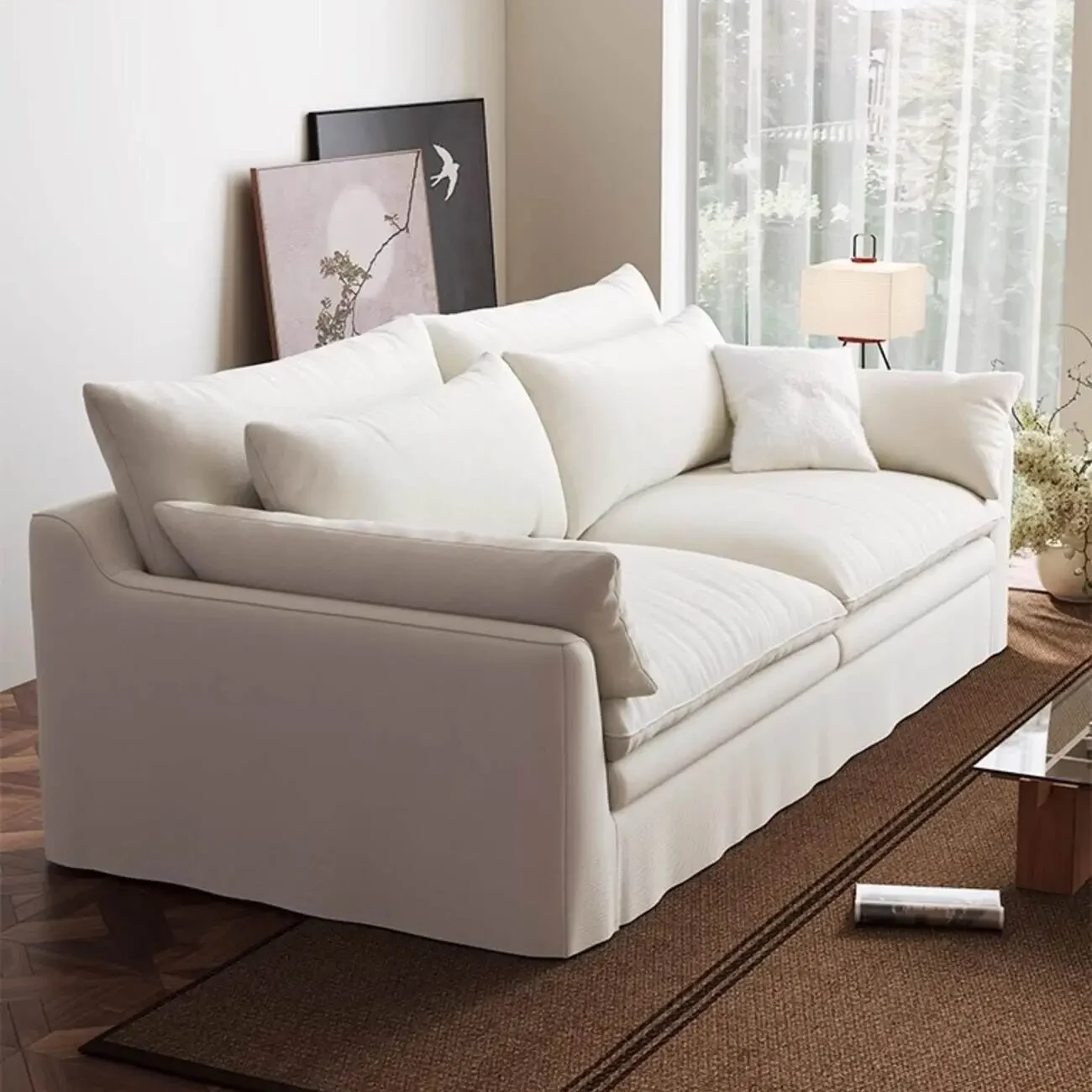 主图-04 Globe Furnishings - Removable and Washable French Cream Style Straight Cotton-Linen Sofa