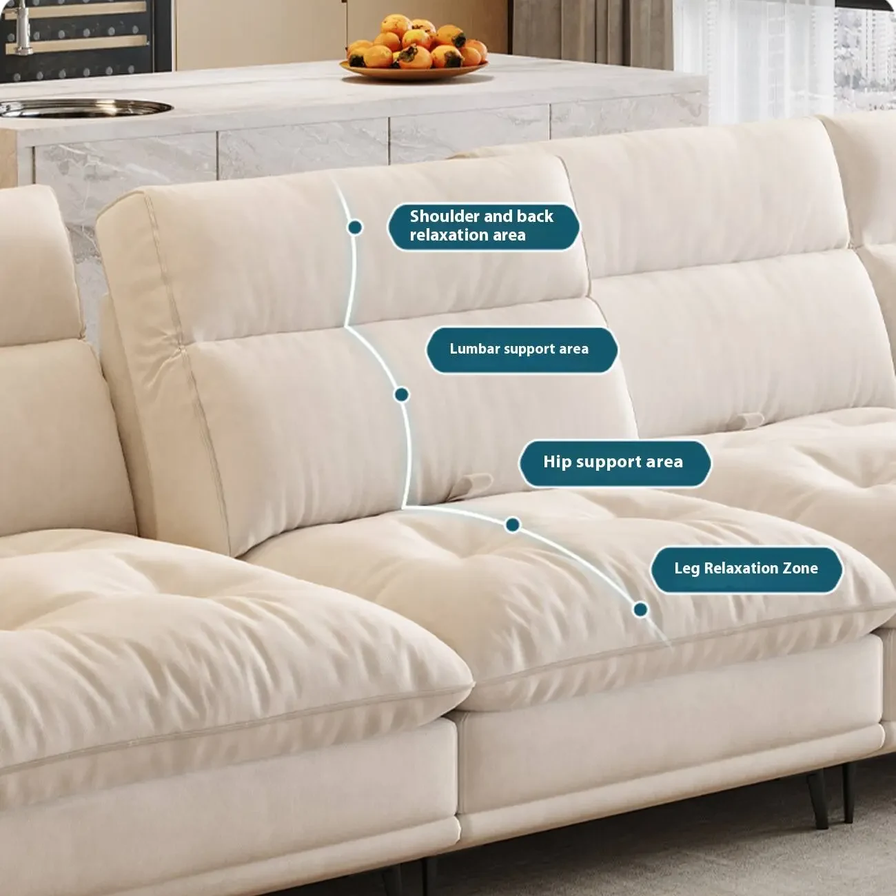 主图-04 Globe Furnishings - Straight-Line French Cream Style Adjustable Backrest Sofa
