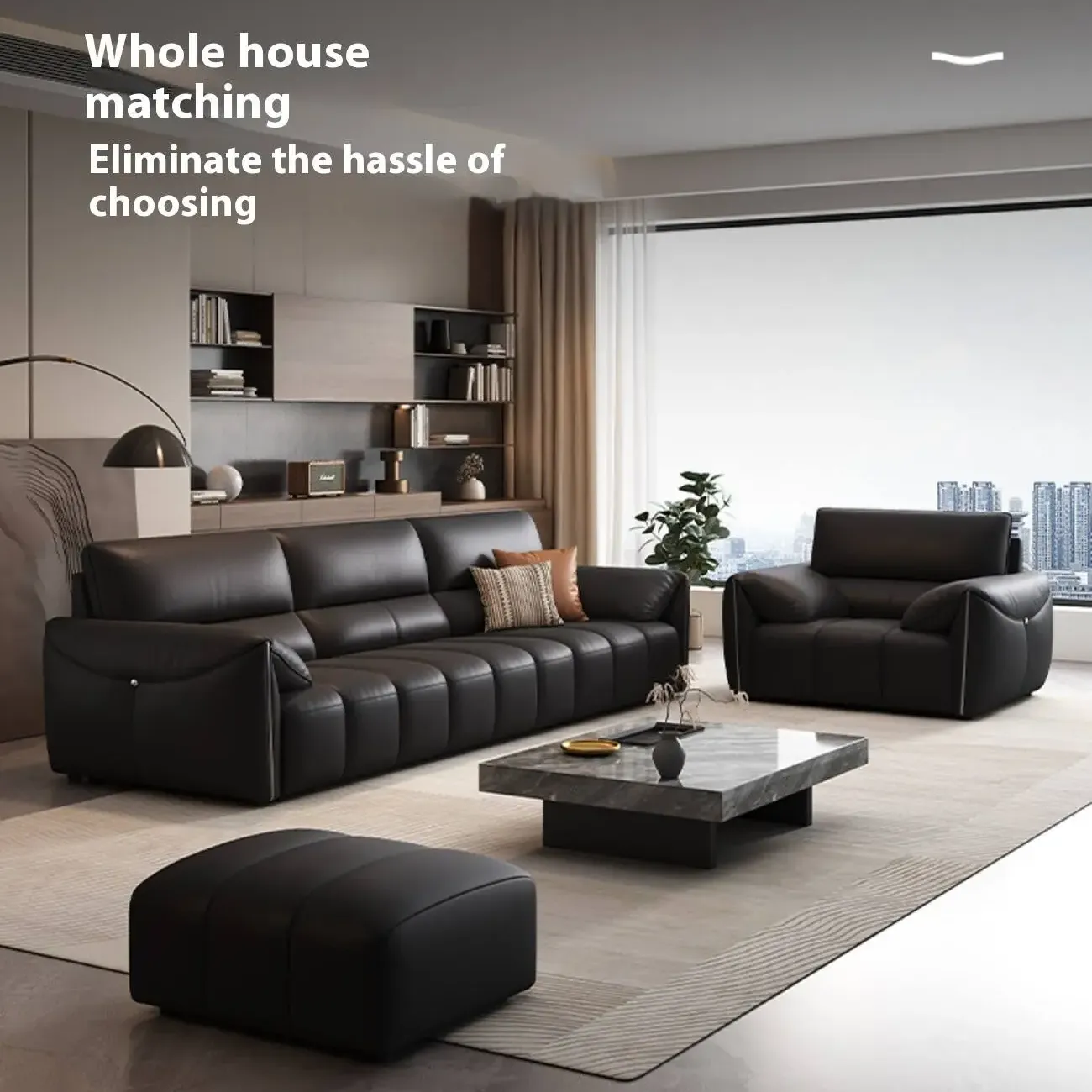 主图-04 Globe Furnishings - Italian Light-Luxury Top-Grain Piano Key Leather Sofa