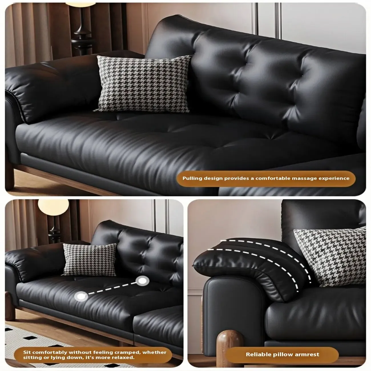 主图-04 Globe Furnishings - Italian Minimalist Mid-Century Style in Black Top-Grain Leather