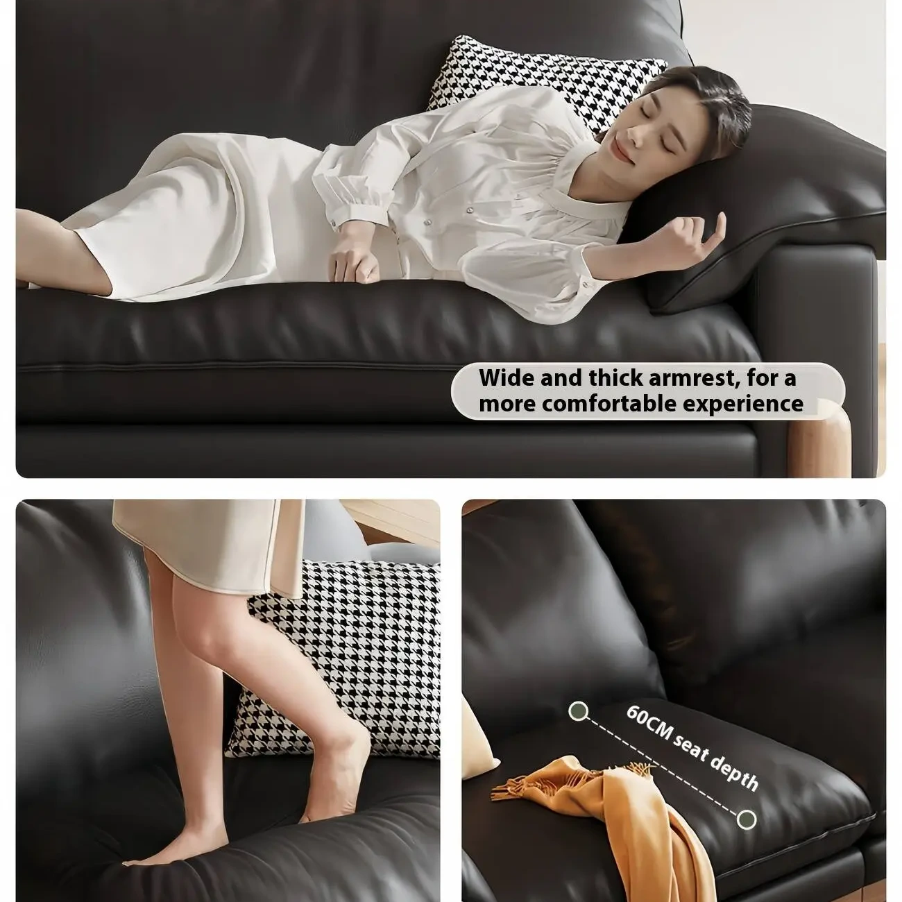 主图-04 Globe Furnishings - French retro style straight row top grain leather sofa