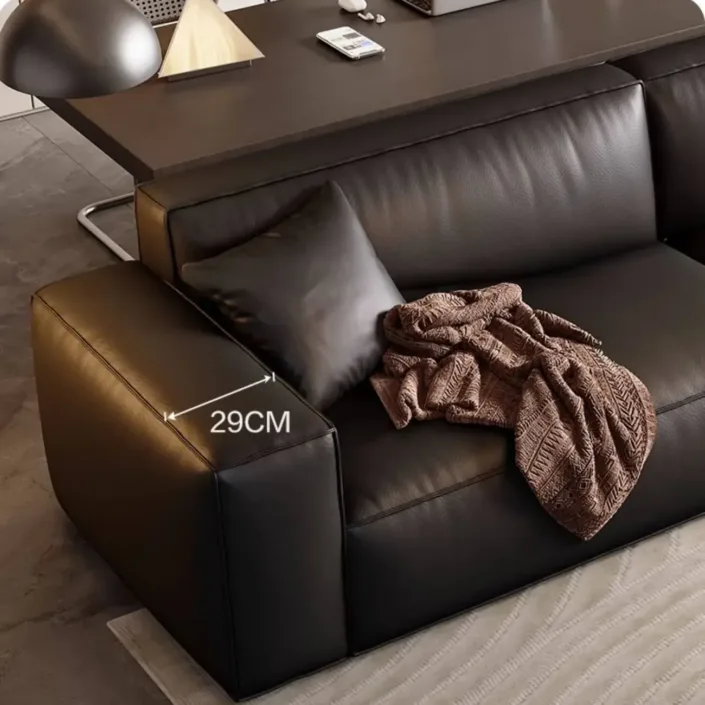 Globe Furnishings - Creamy textured tofu block Italian genuine leather sofa Globe Furnishings - Creamy textured tofu block Italian genuine leather sofa