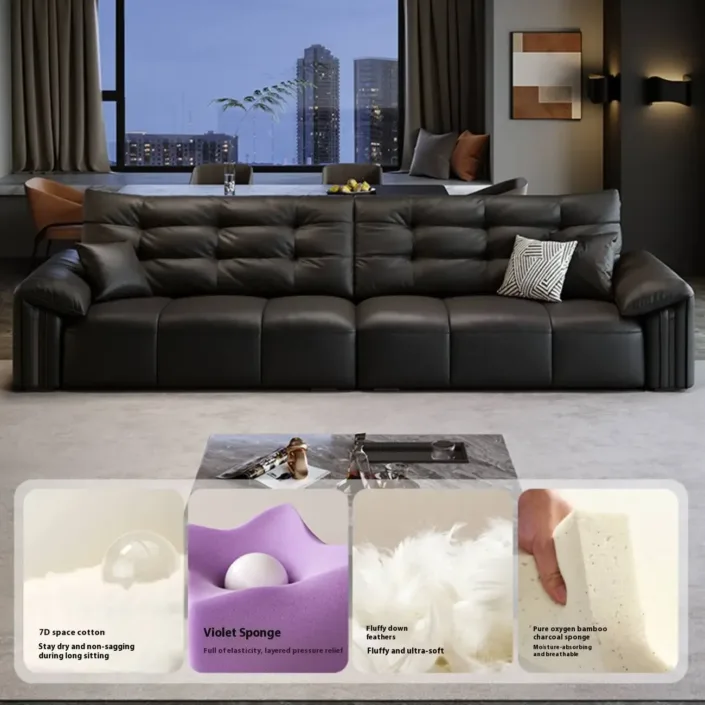 Globe Furnishings - Italian Piano Key Straight-Line Top-Grain Leather Sofa Globe Furnishings - Italian Piano Key Straight-Line Top-Grain Leather Sofa