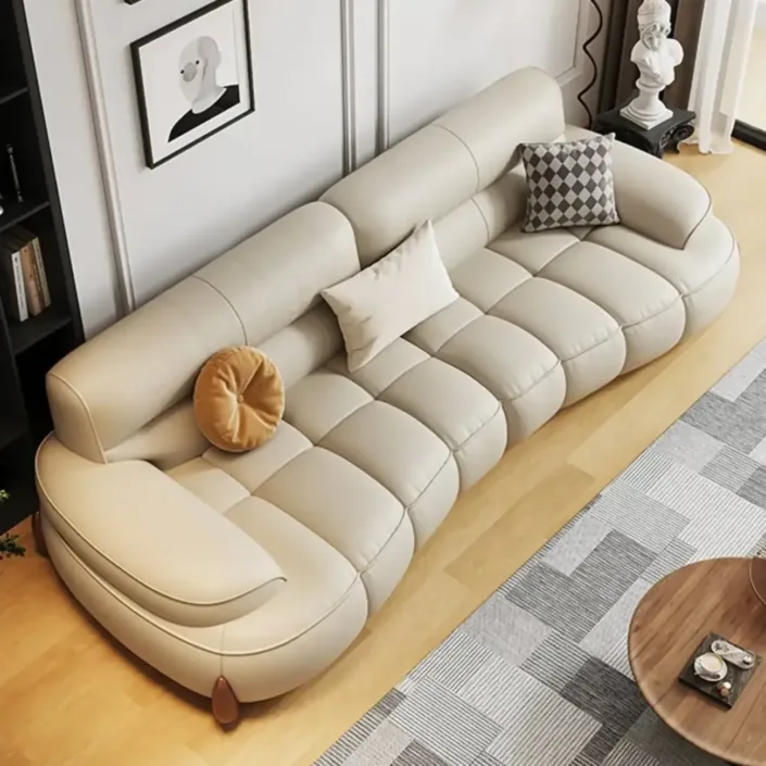 Globe Furnishings - Creamy wind piano key arc-shaped leather sofa Globe Furnishings - Creamy wind piano key arc-shaped leather sofa