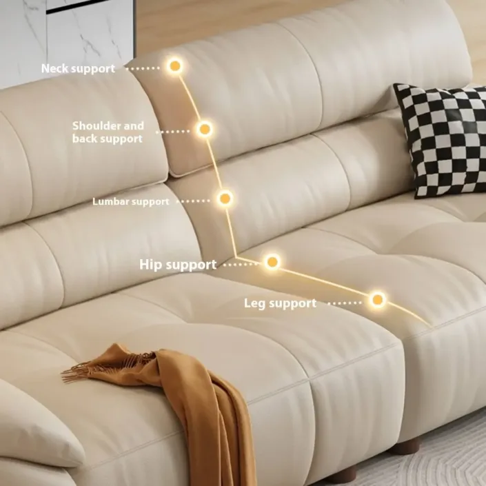 Globe Furnishings - Cream-colored Italian minimalist Nordic leather sofa Globe Furnishings - Cream-colored Italian minimalist Nordic leather sofa