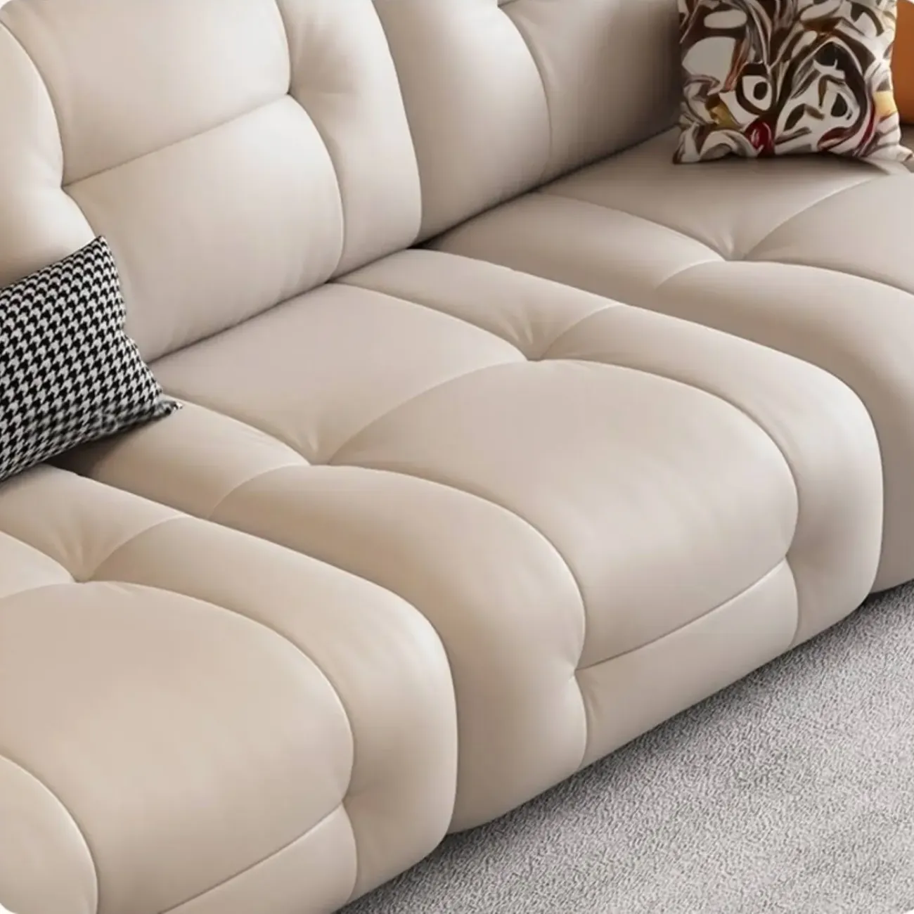 主图-04 Globe Furnishings - Italian Light Luxury Cream Leather Straight Sofa