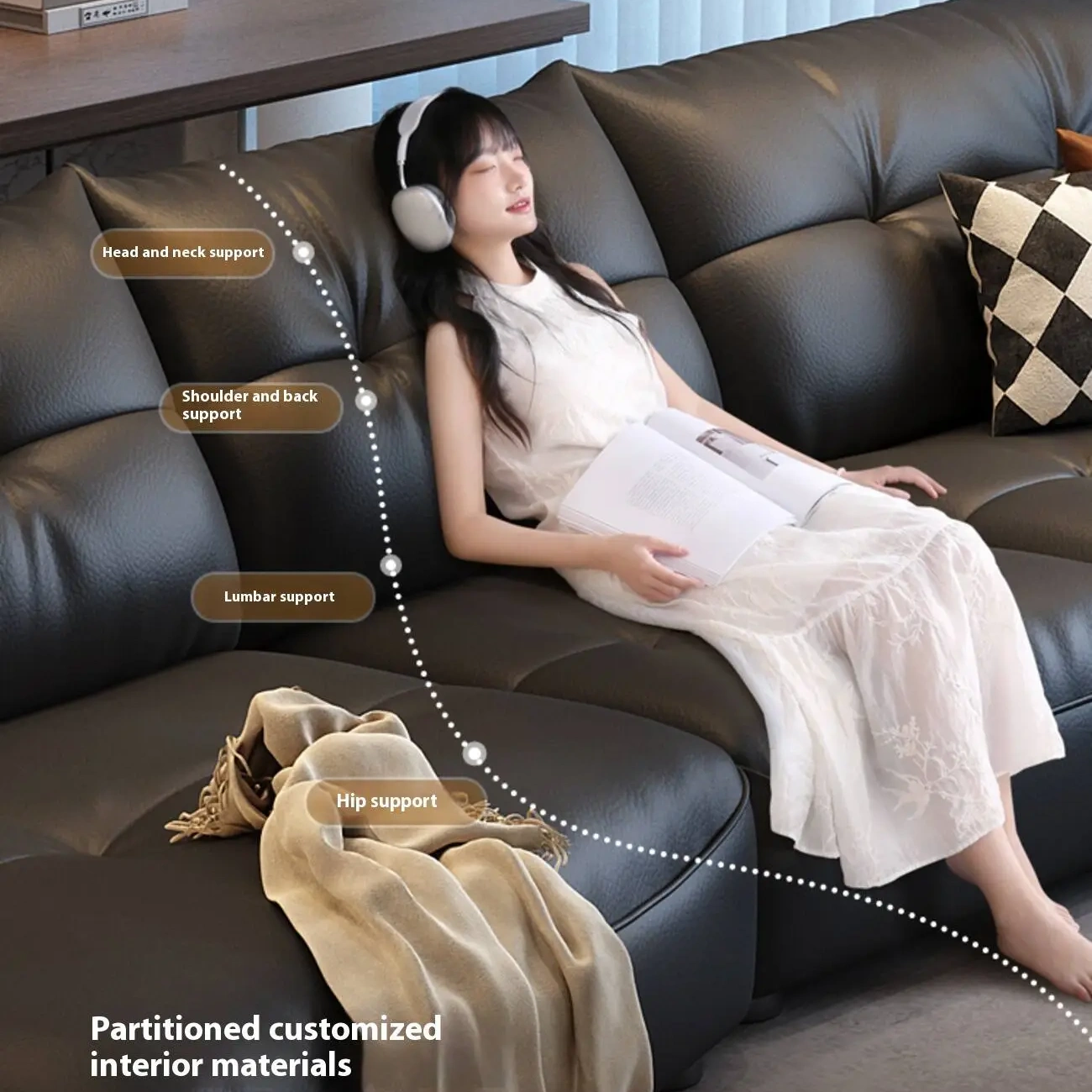 主图-04 Globe Furnishings - Corner-shaped leather sofa with top-grain cowhide
