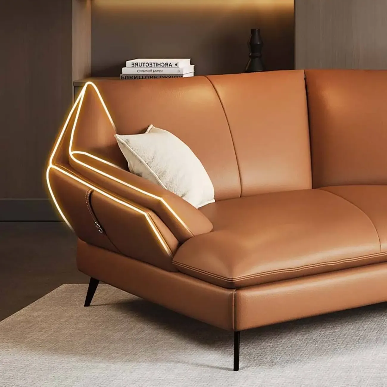 主图-04 Globe Furnishings - Light Luxury Minimalist Leather Chaise Lounge Sofa