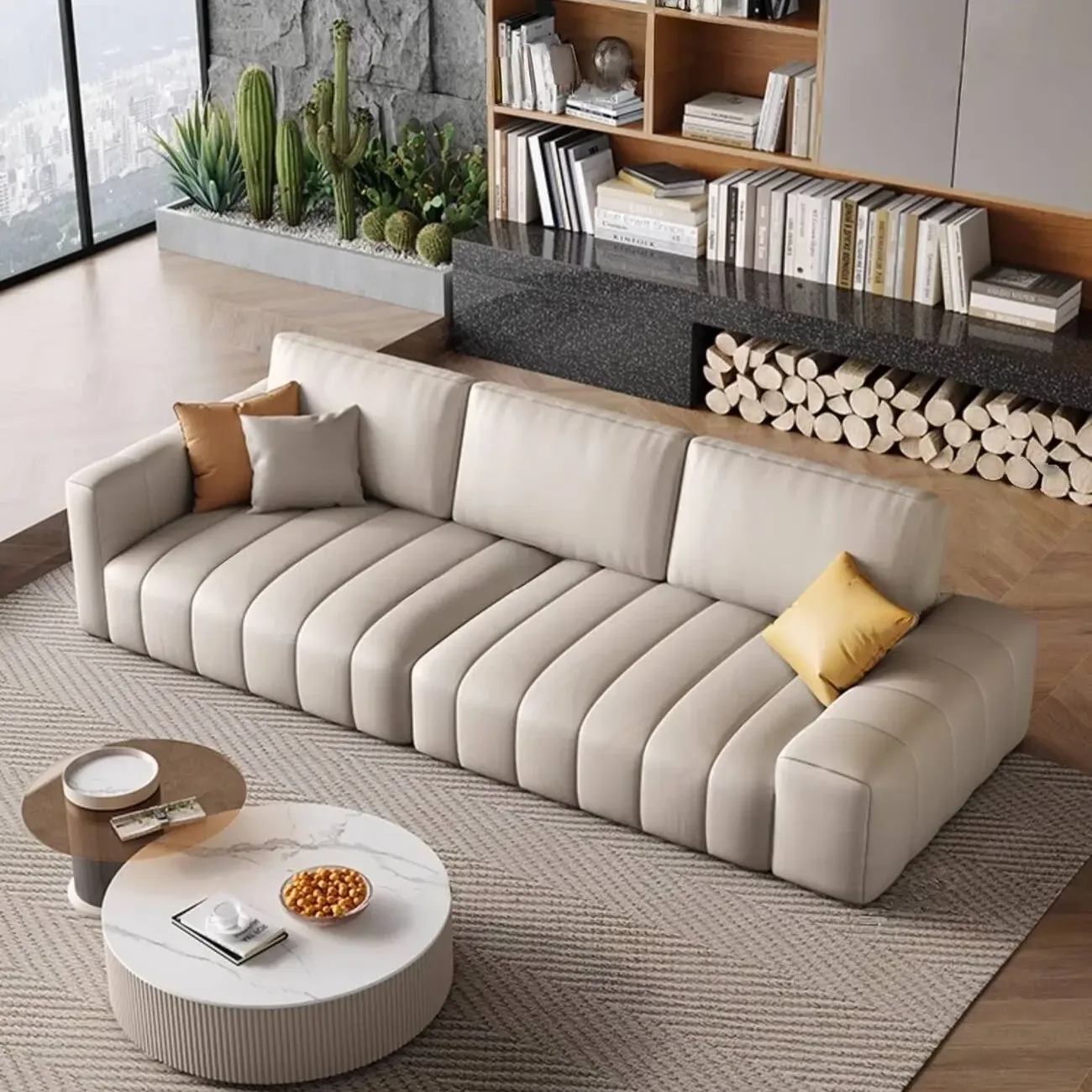 主图-04 Globe Furnishings - Light luxury piano key leather sofa
