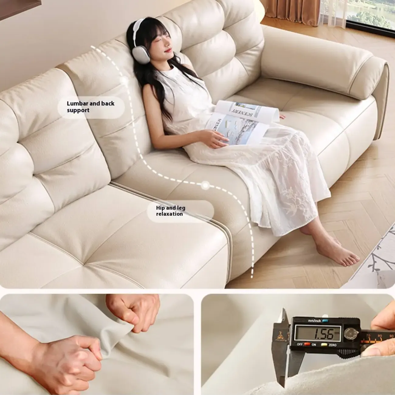 主图-04 Globe Furnishings - Modern Minimalist Elephant Ear Top-Grain Leather Sofa
