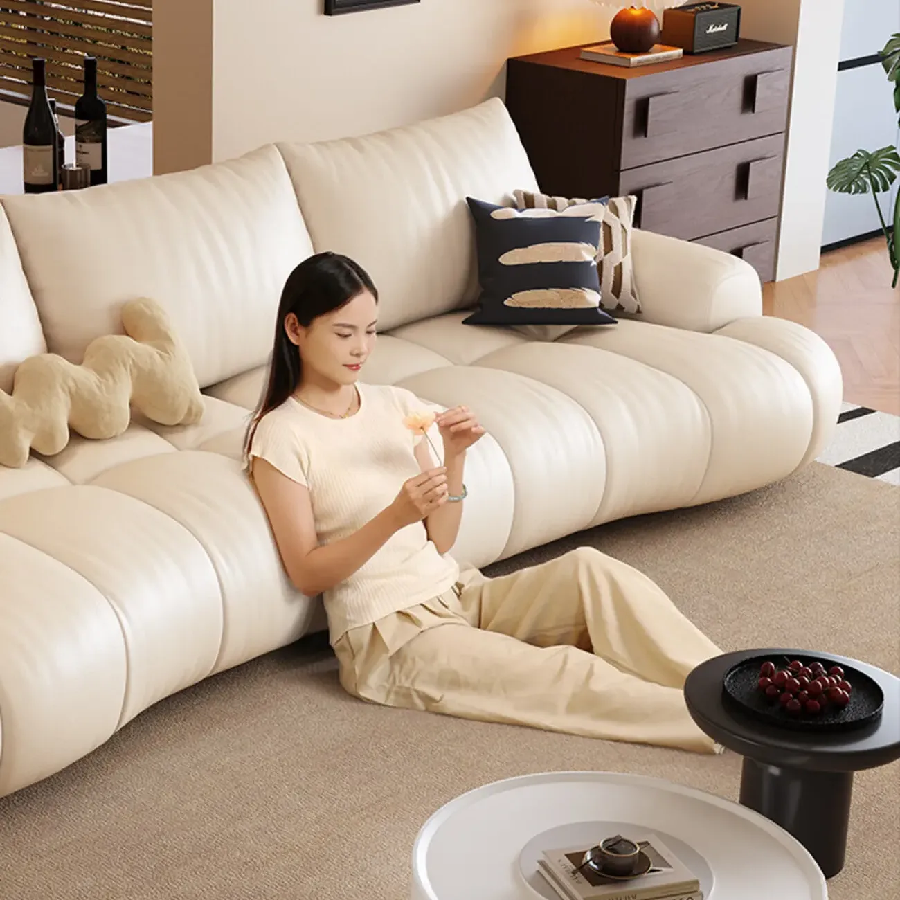 主图-04 Globe Furnishings - Simple curved genuine leather sofa