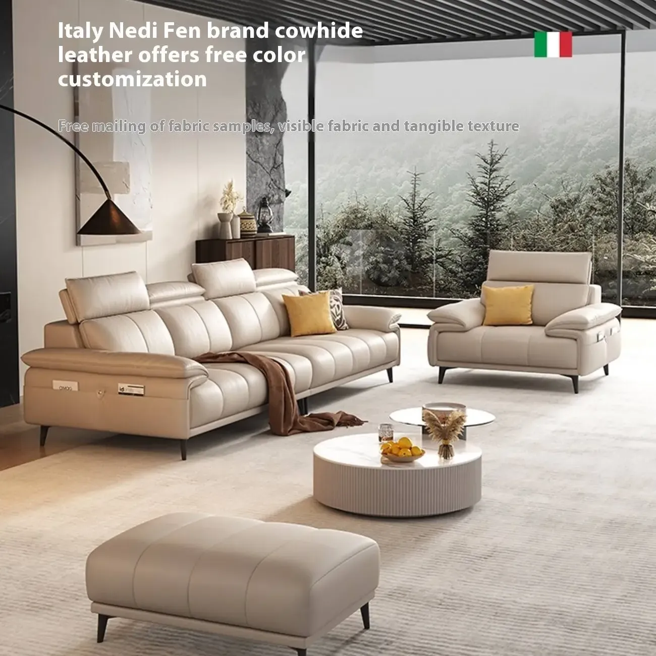 主图-04 Globe Furnishings - Italian Minimalist Light Luxury Top-Grain Leather Sofa
