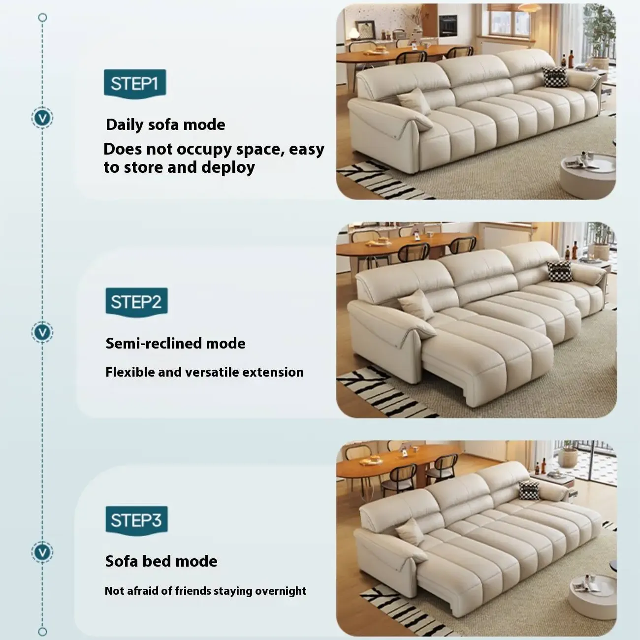主图-04 Globe Furnishings - Multifunctional Extendable Top-Grain Leather Sofa