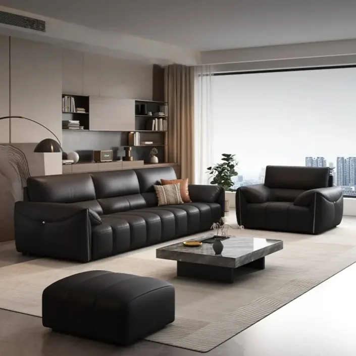 Italian Light-Luxury Top-Grain Piano Key Leather Sofa