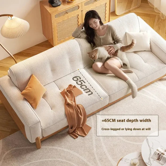 Globe Furnishings - Rustic Wooden Sofa with Corduroy Cushions Globe Furnishings - Rustic Wooden Sofa with Corduroy Cushions