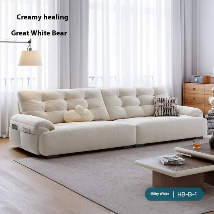 Globe Furnishings - Cloud-Shaped Sofa in Cream-Colored Cat-Scratch-Resistant Fabric Globe Furnishings - Cloud-Shaped Sofa in Cream-Colored Cat-Scratch-Resistant Fabric