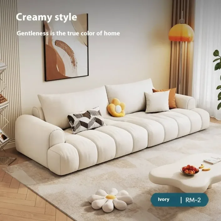 Globe Furnishings - Puff Pastry Cream-Style Fabric Sofa Globe Furnishings - Puff Pastry Cream-Style Fabric Sofa